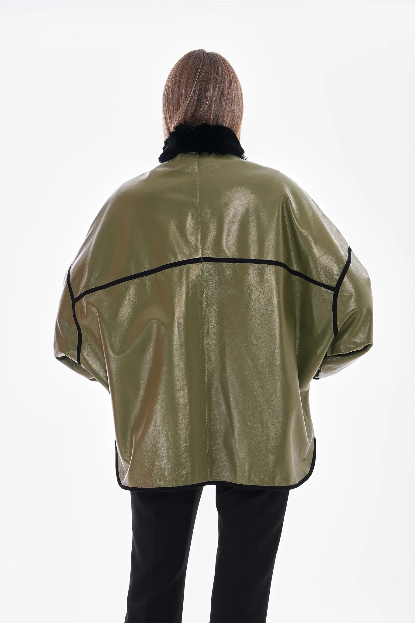 The Rebel Reversible Shearling Olive Green Leather Women Jacket - Image 5