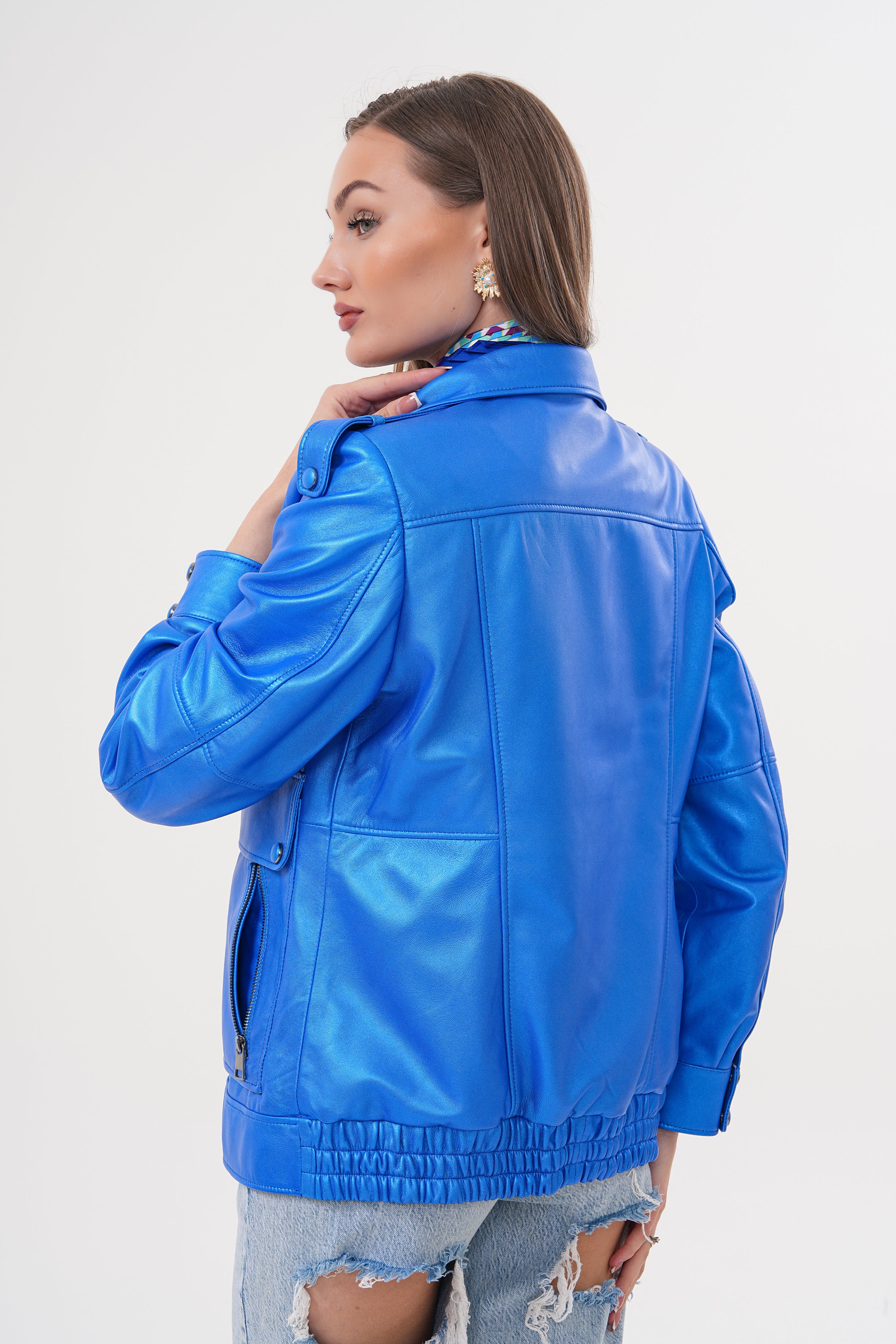 The Rivera Blue Leather Women Jacket - Image 7