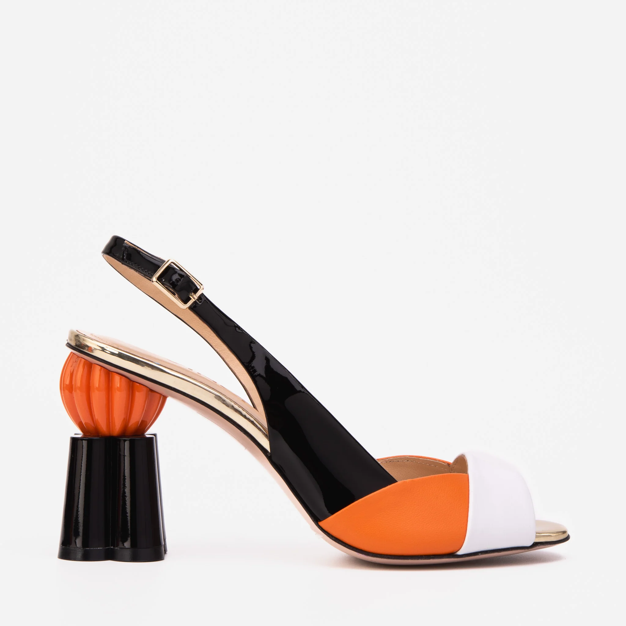 The Rize Black & Orange Pumpkin Heel Leather Women Sandal - Image 2