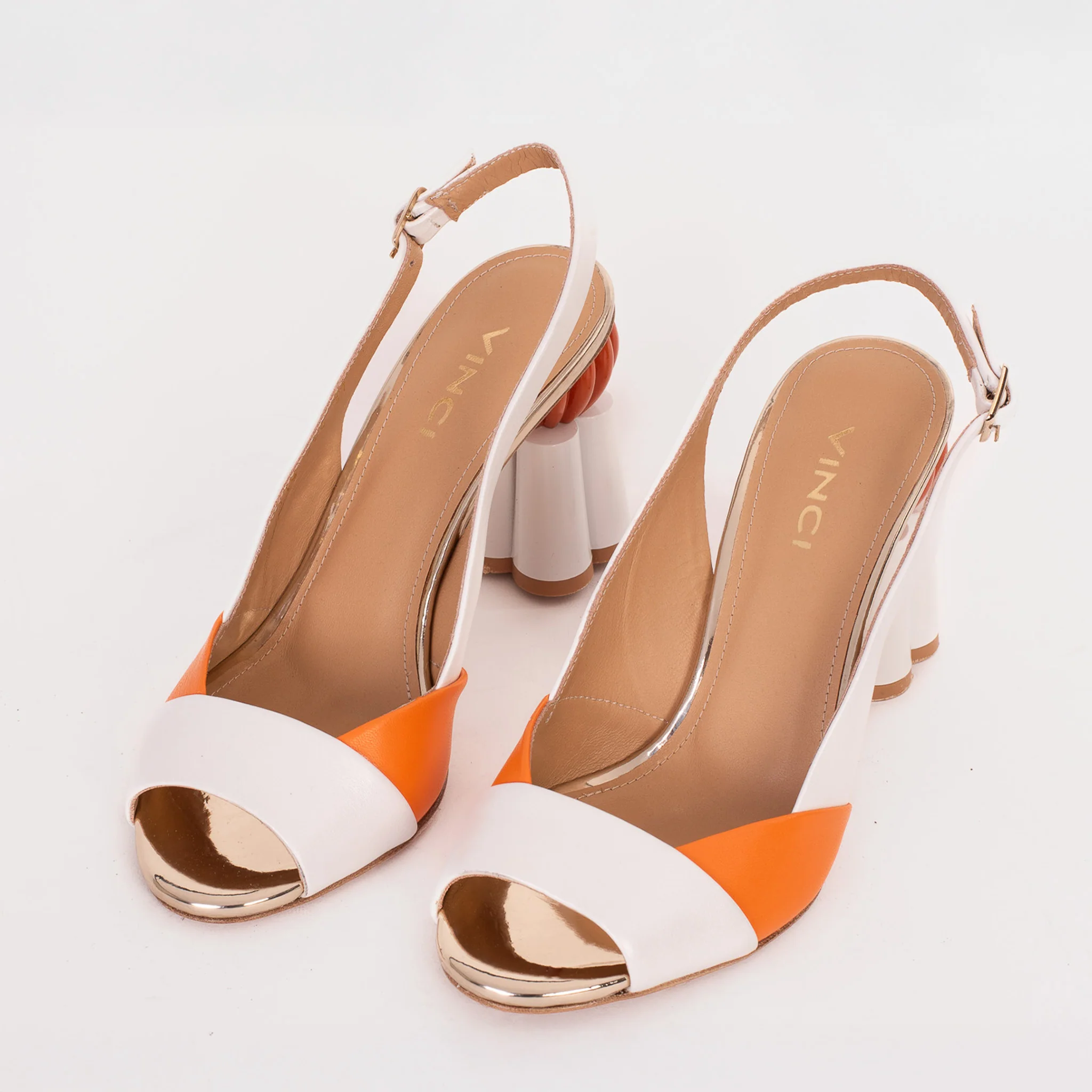 The Rize White Leather Pumpkin Heel Women Sandal - Image 4