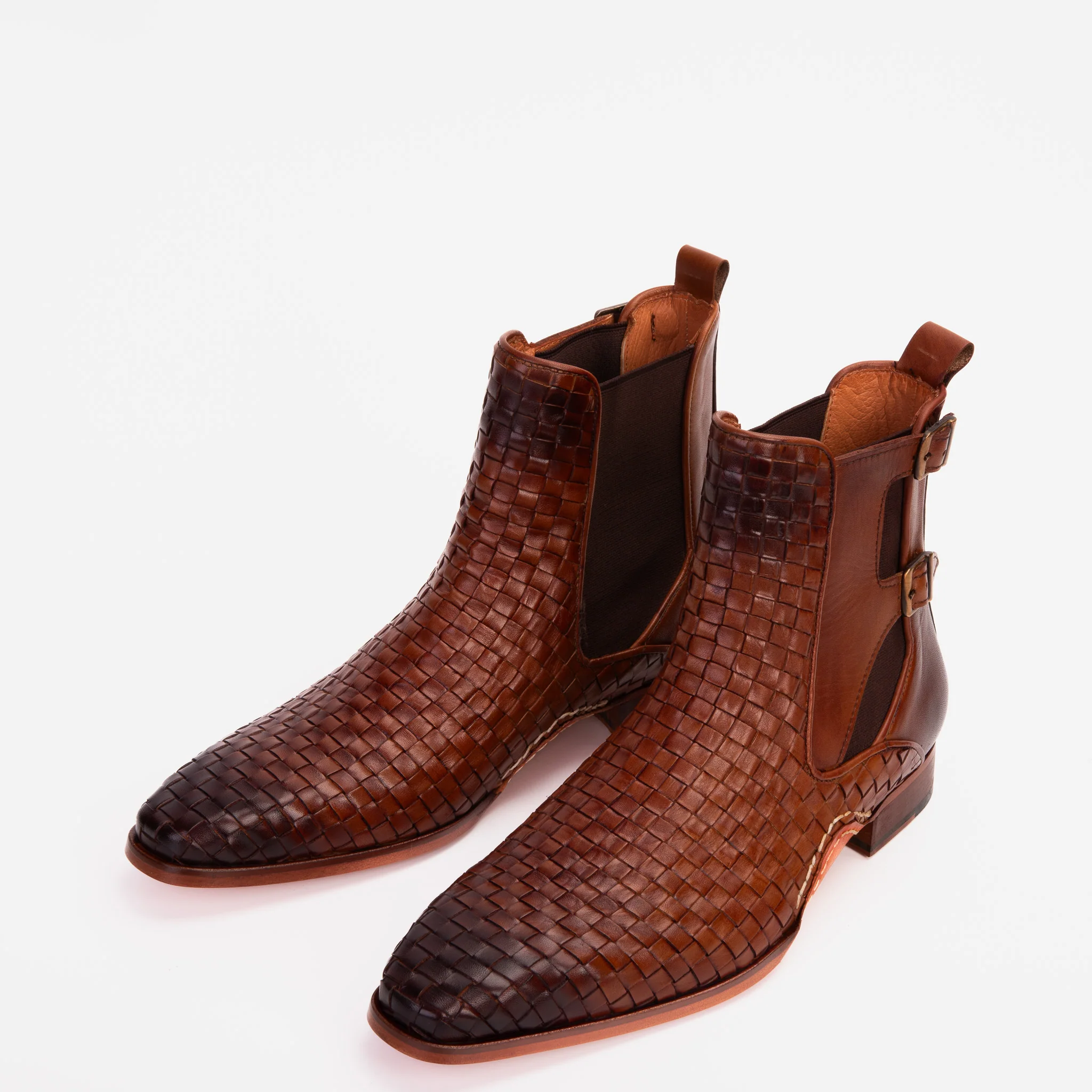 The Rolls Boot Woven Tan Leather Double Monk Strap Handmade Men Shoe - Image 9