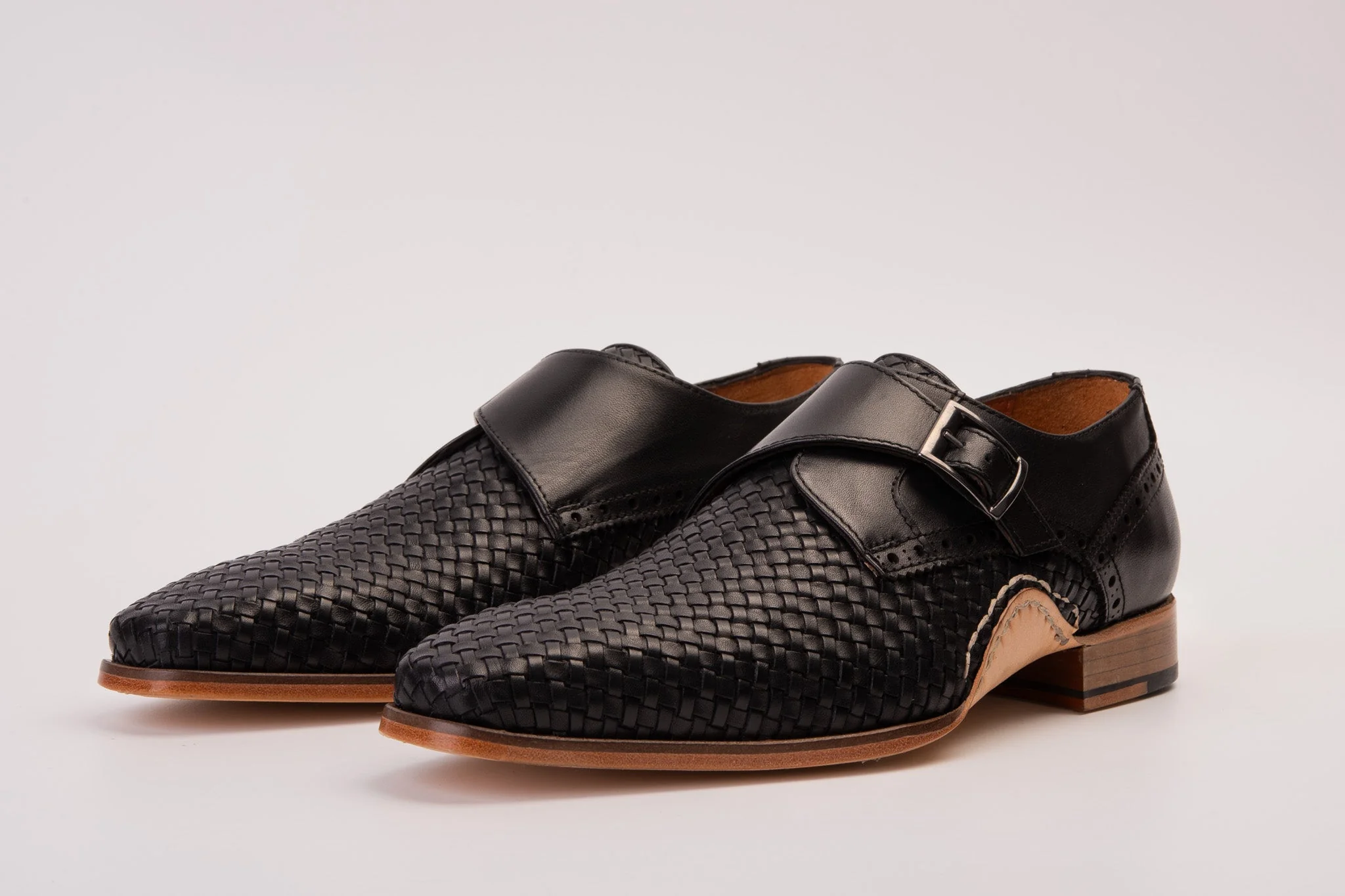 The Rolls Woven Black Leather Single Monk Strap Handmade Men Shoe - Image 2