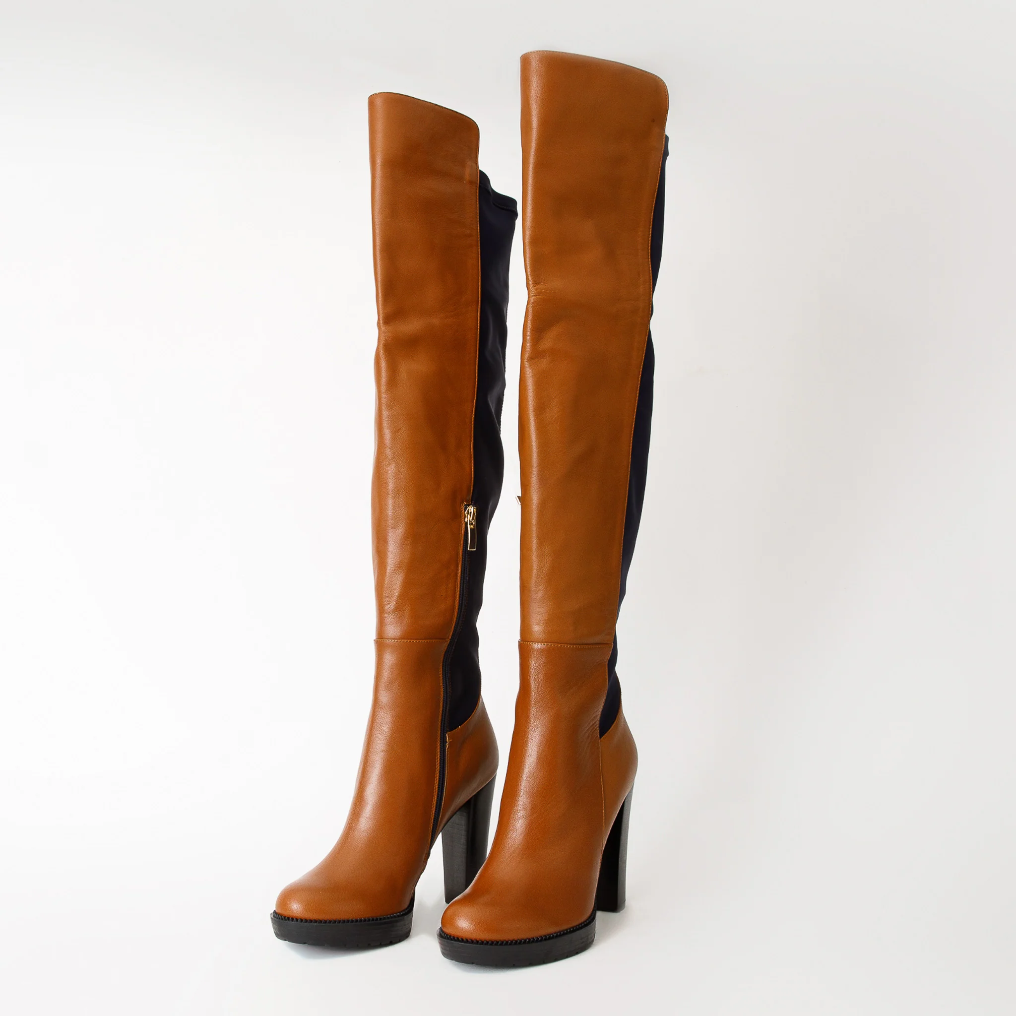 The Sao Paulo Tan Leather Knee High Platform Heel Women Boot - Image 3