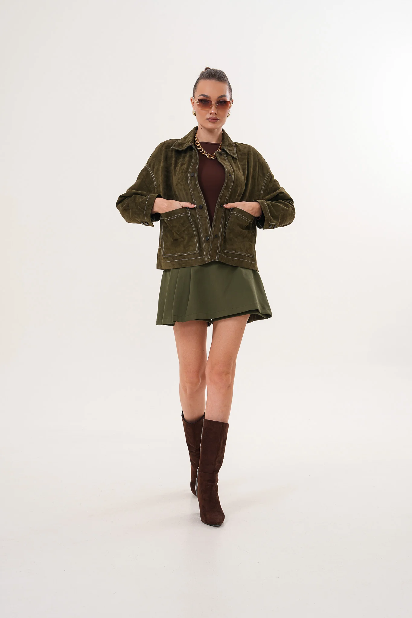 The Solviera Reversible Olive Suede Leather Jacket - Image 7