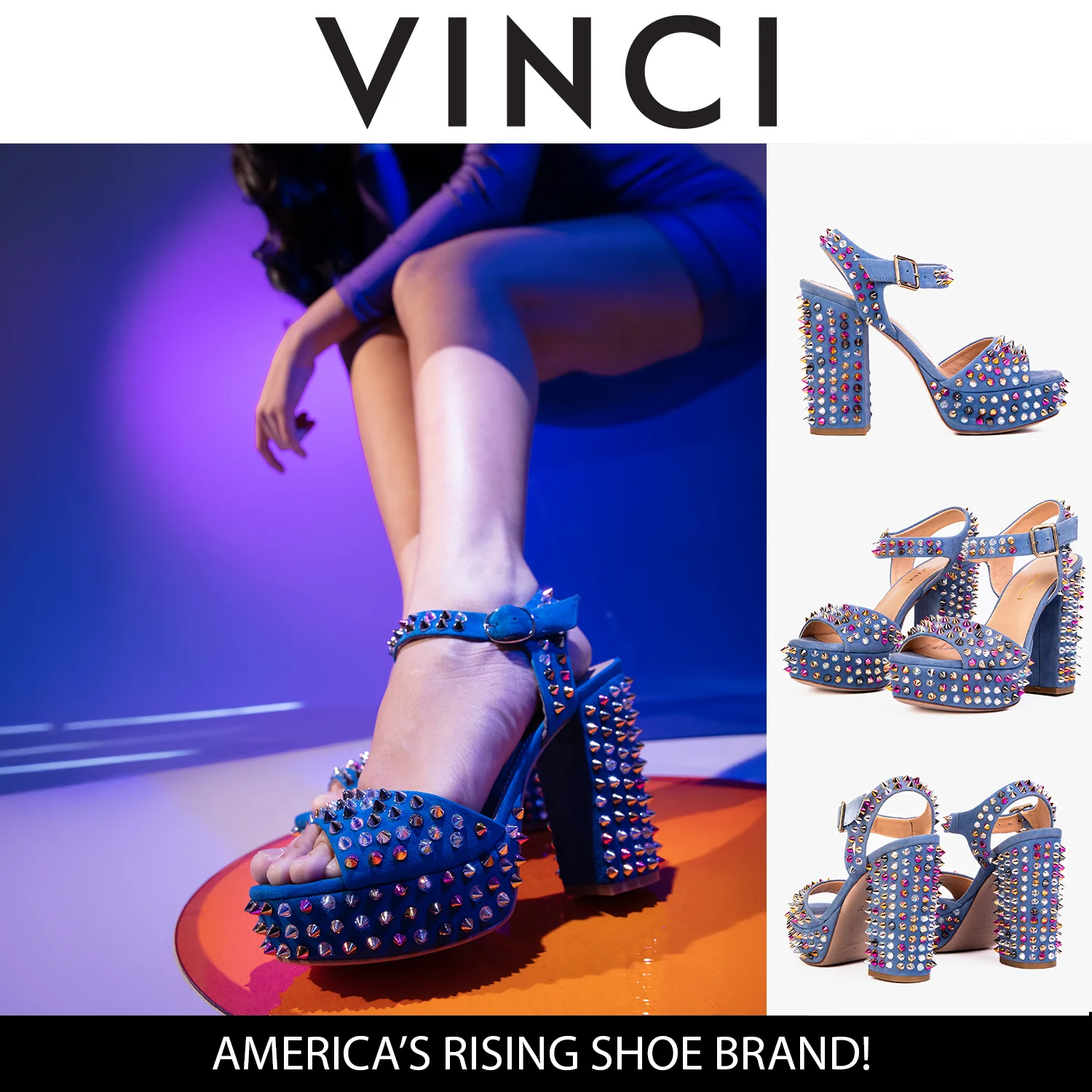 The Tampico Blue Suede Leather Spike Platform Heel Women Sandal - Image 8
