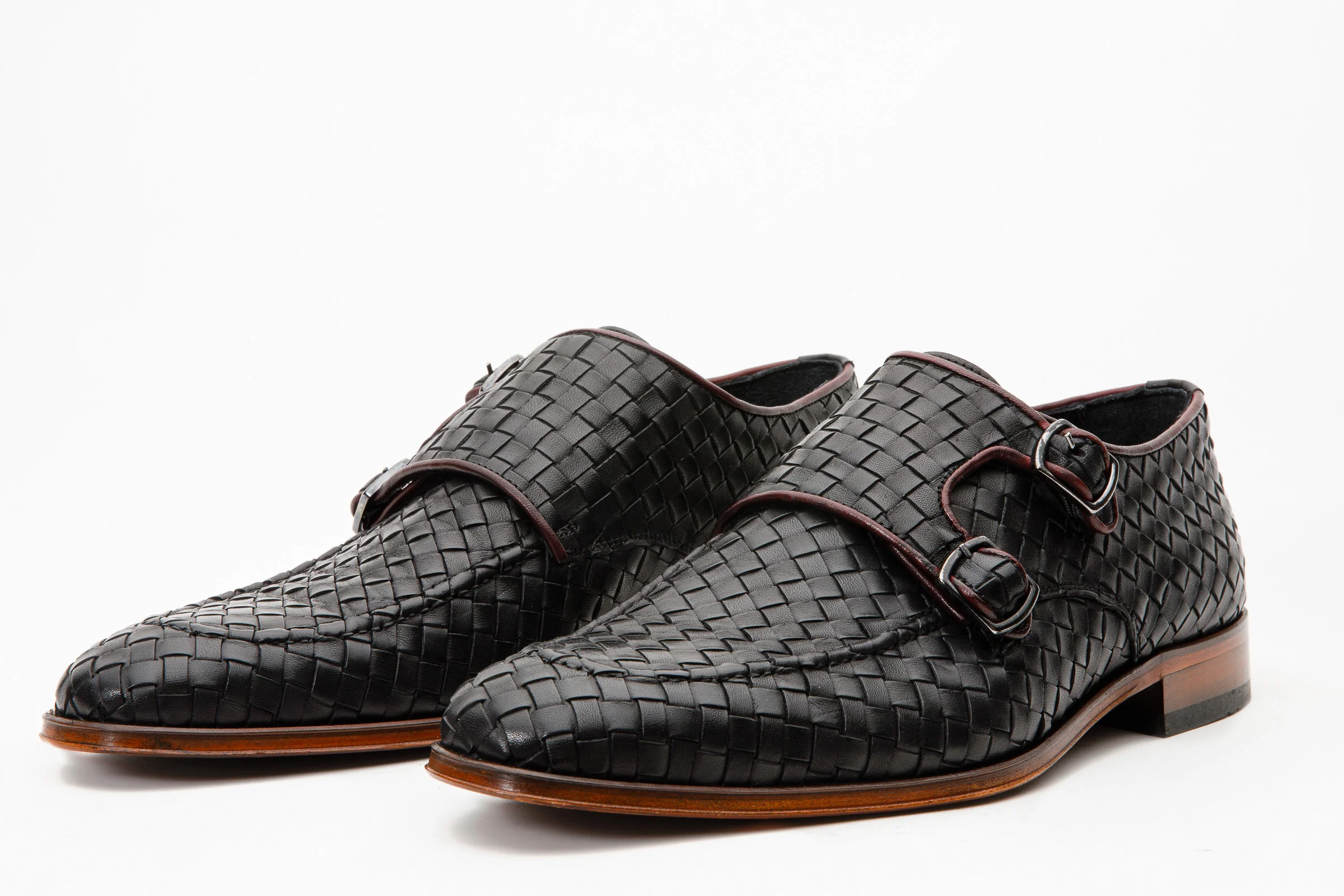 The Turan Black Woven Double Monk Strap Dress Men Shoe - Image 3