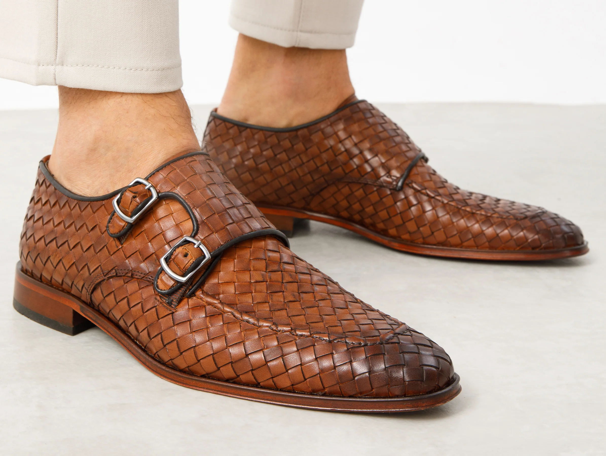 The Turan Brown Woven Double Monk Strap Dress Men Shoe - Image 10