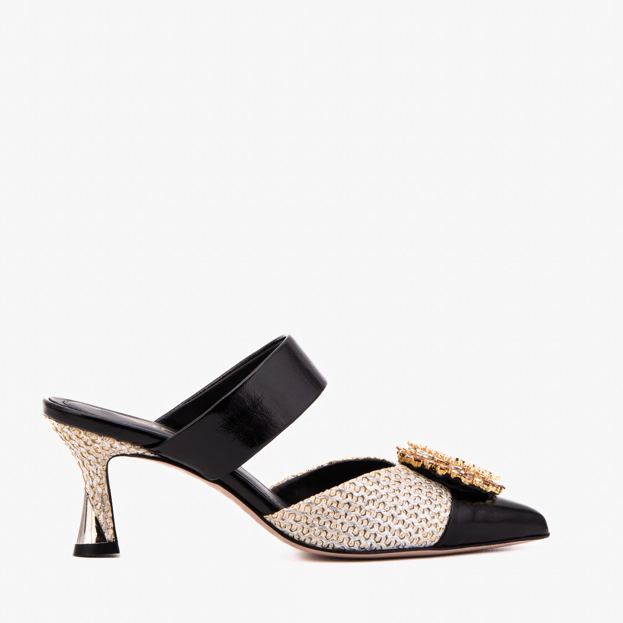 The Valencia Black & Cream Jewel Heel Women's Mule Sandal - Image 2