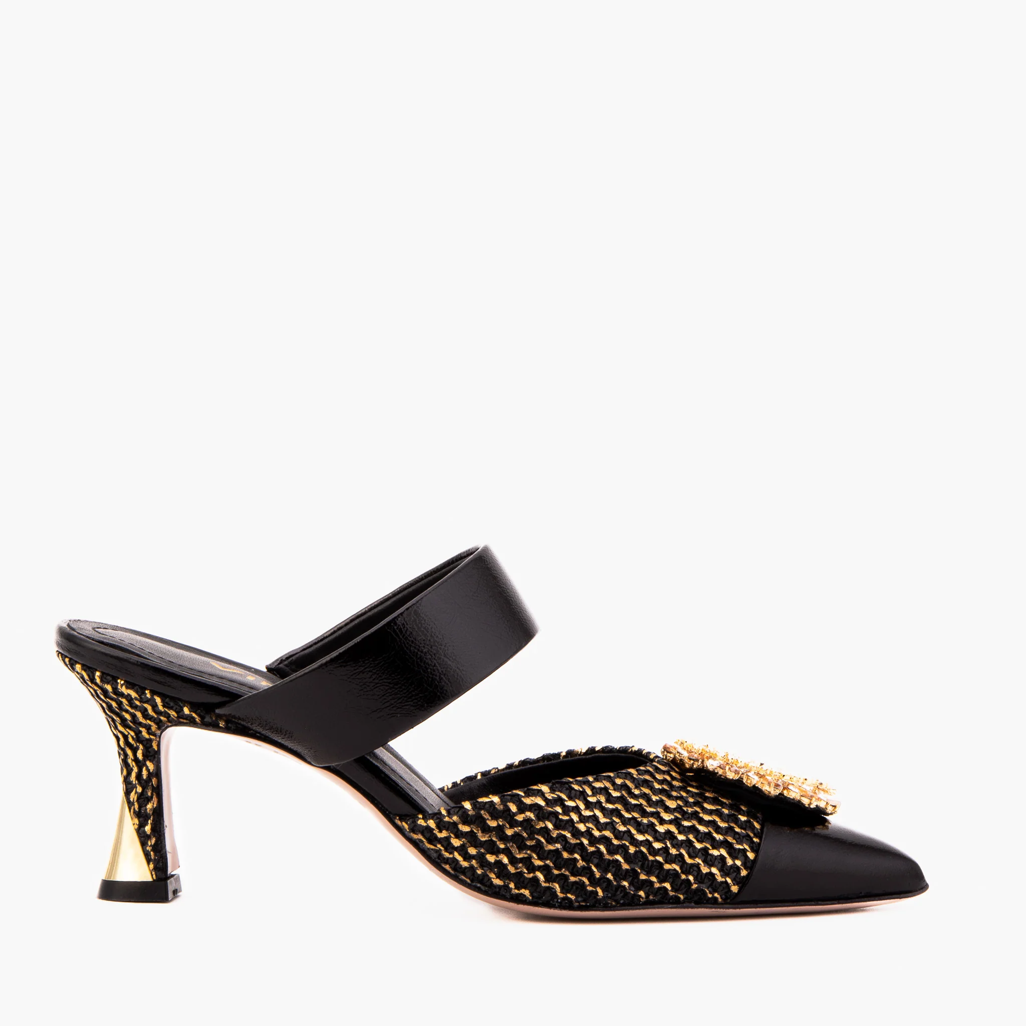 The Valencia Black & Gold Jewel Heel Women Mule Sandal - Image 2
