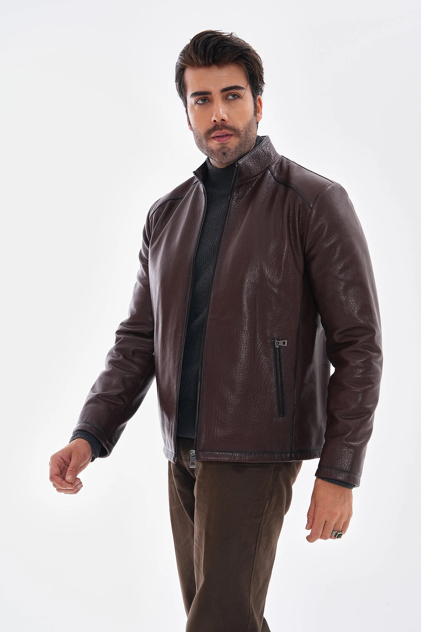 The Varden Chocolate Brown Leather Men Jacket - Image 6
