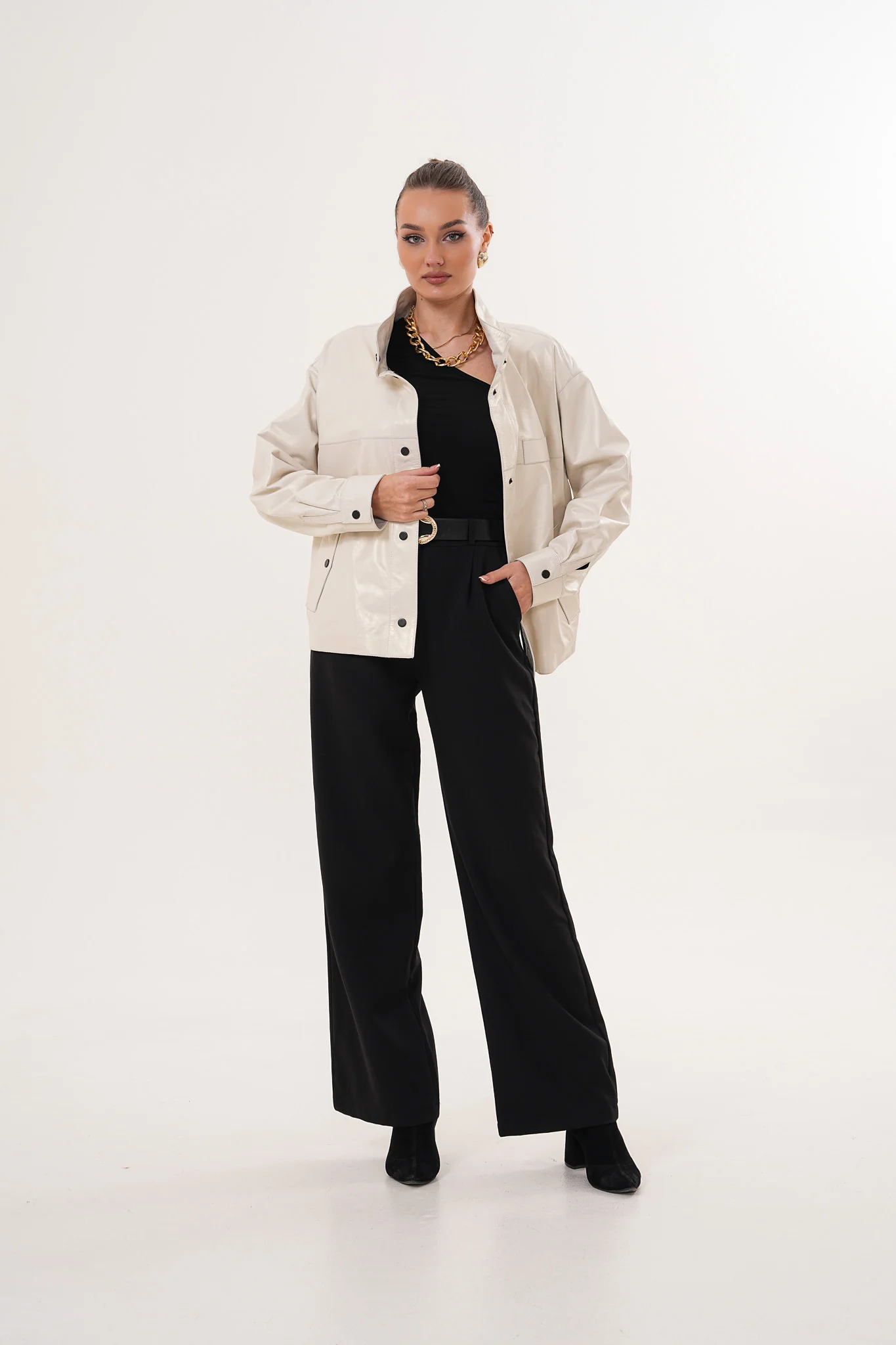 The Velmira Reversible Ivory Leather Women Jacket - Image 2