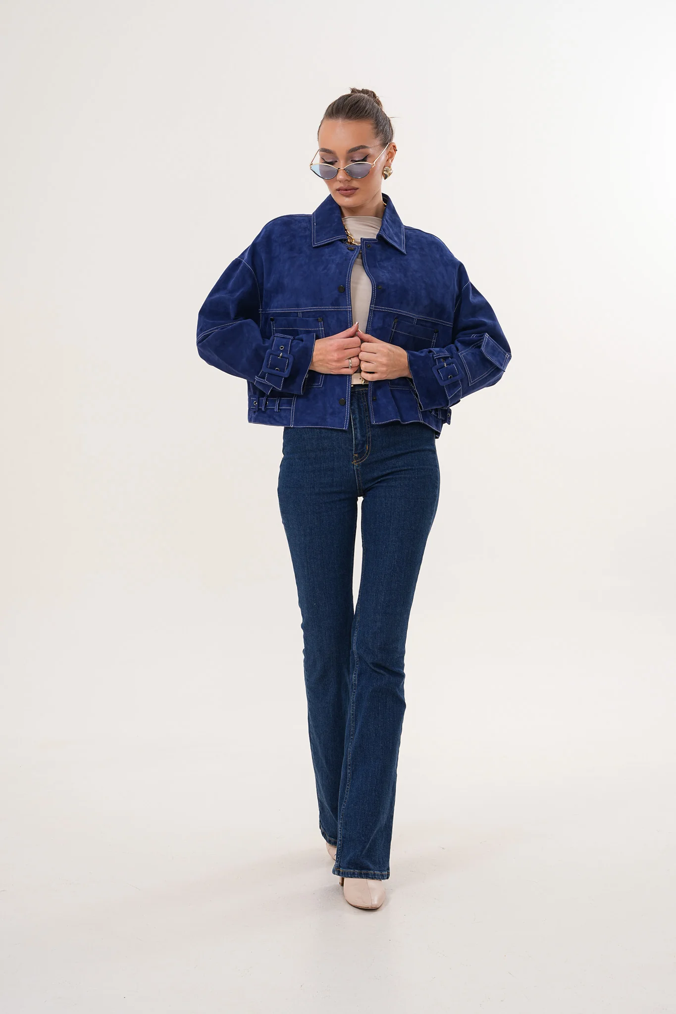 The Velmira Reversible Navy Blue Suede Leather Jacket - Image 6