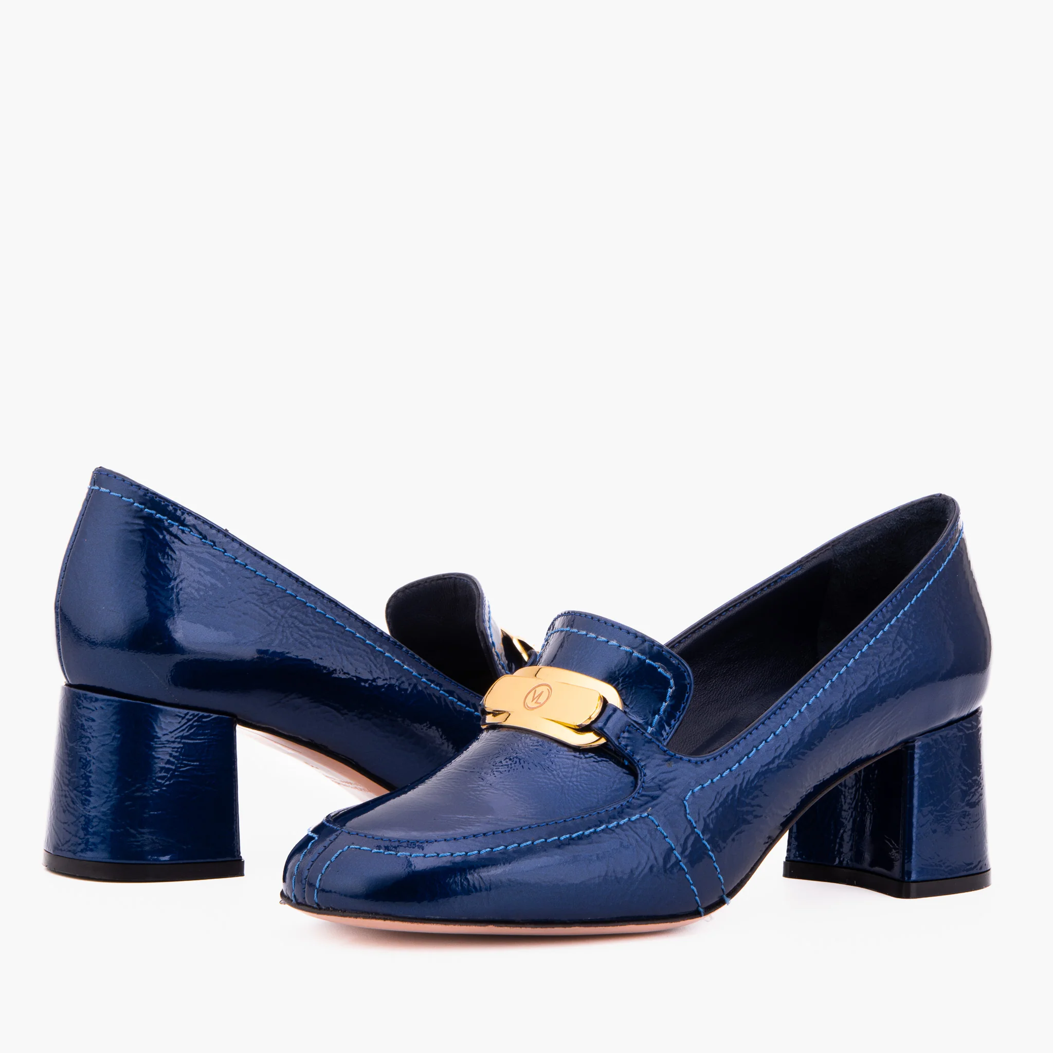 The Victoria Navy Blue Leather Block Heel Pump Women Shoe - Image 6