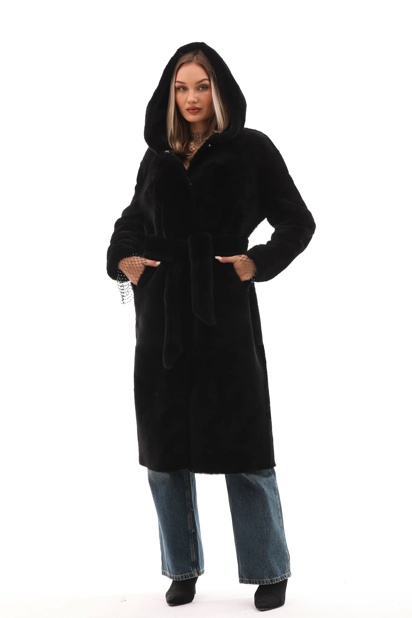 The Virella Reversible Hooded Shearling Leather Jacket - Image 10
