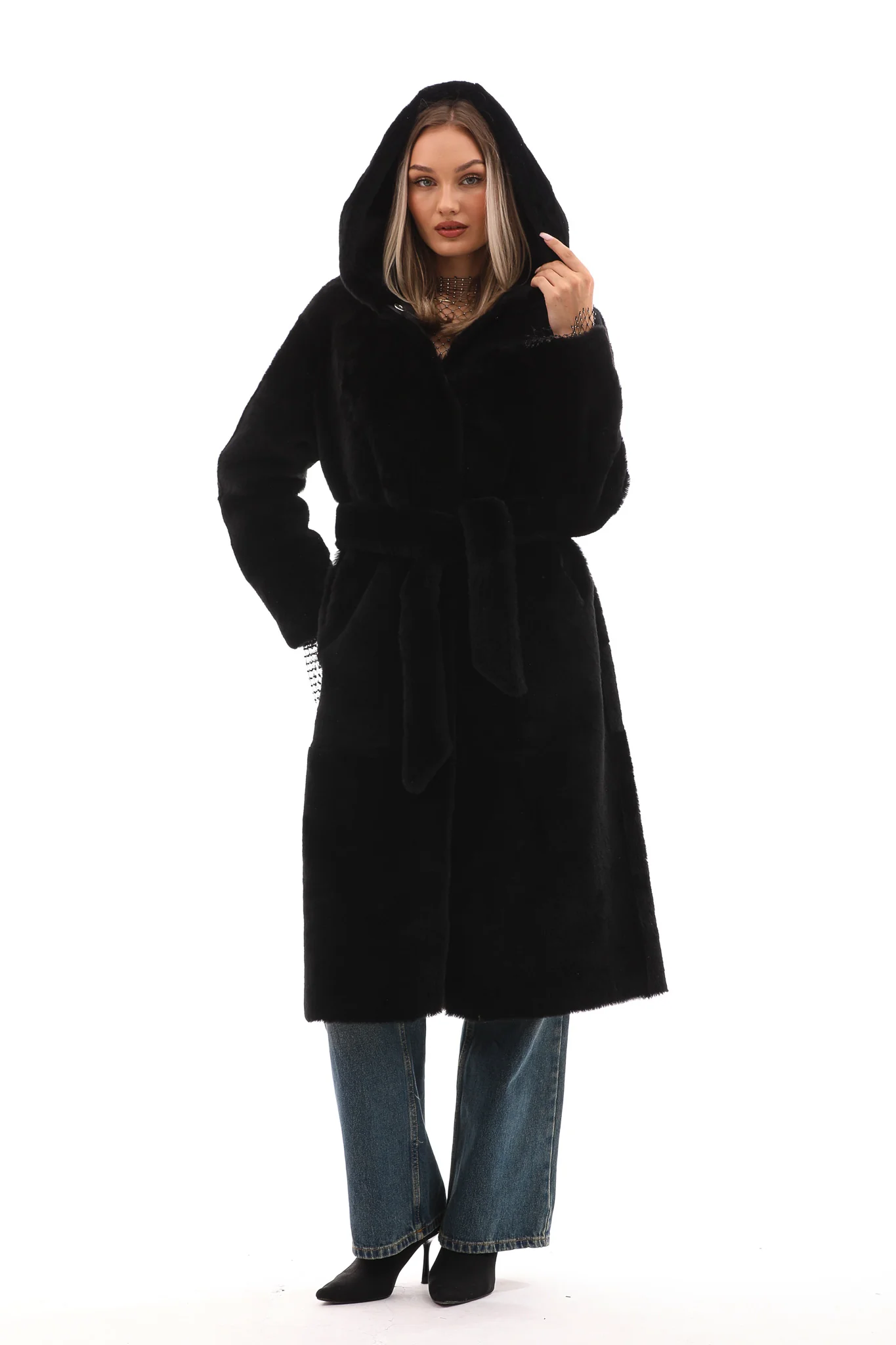 The Virella Reversible Hooded Shearling Leather Jacket - Image 11