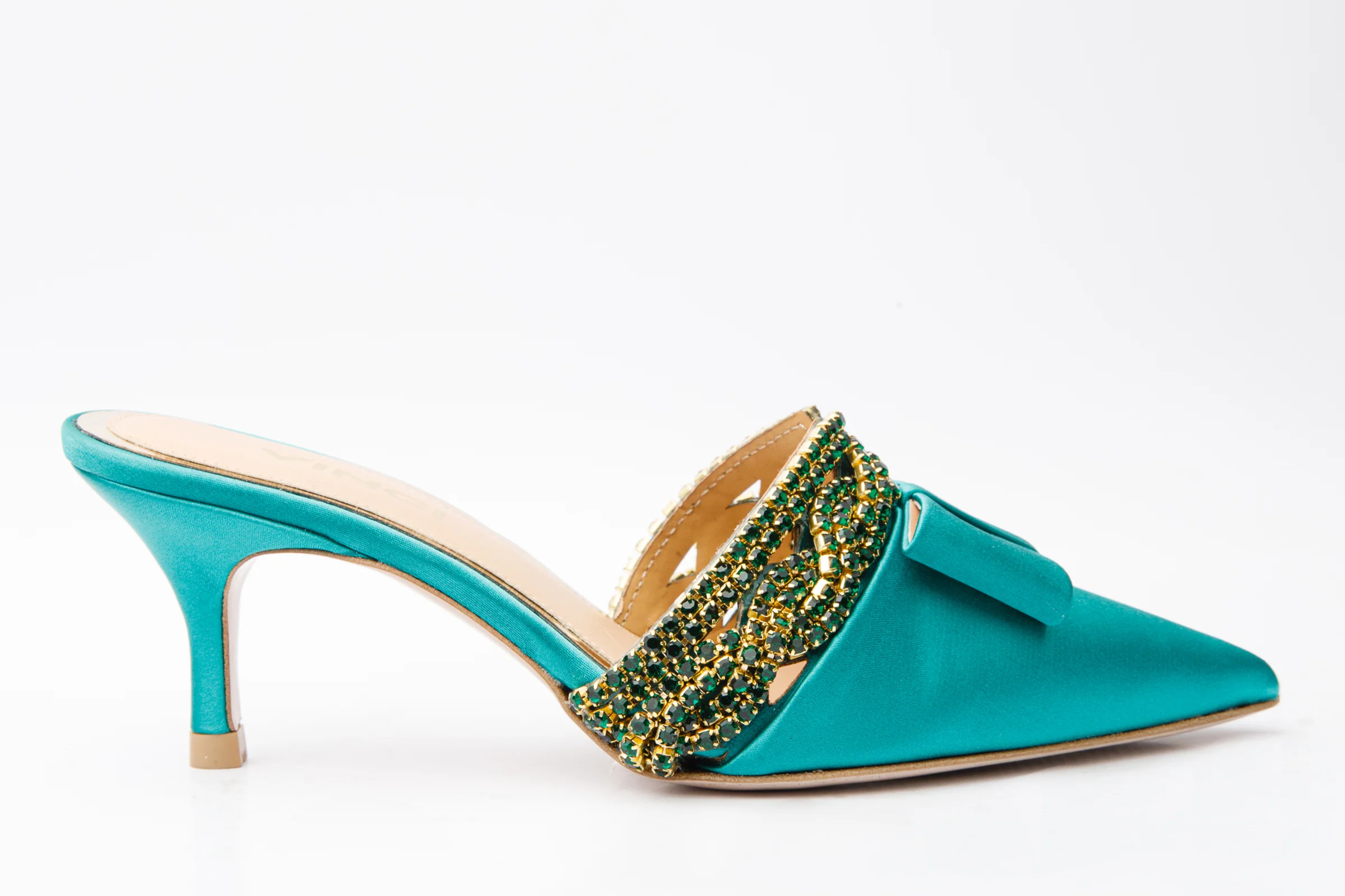 The Volga Green Leather Kitten Heel Pointy Toe Women Sandal Final Sale! - Image 4