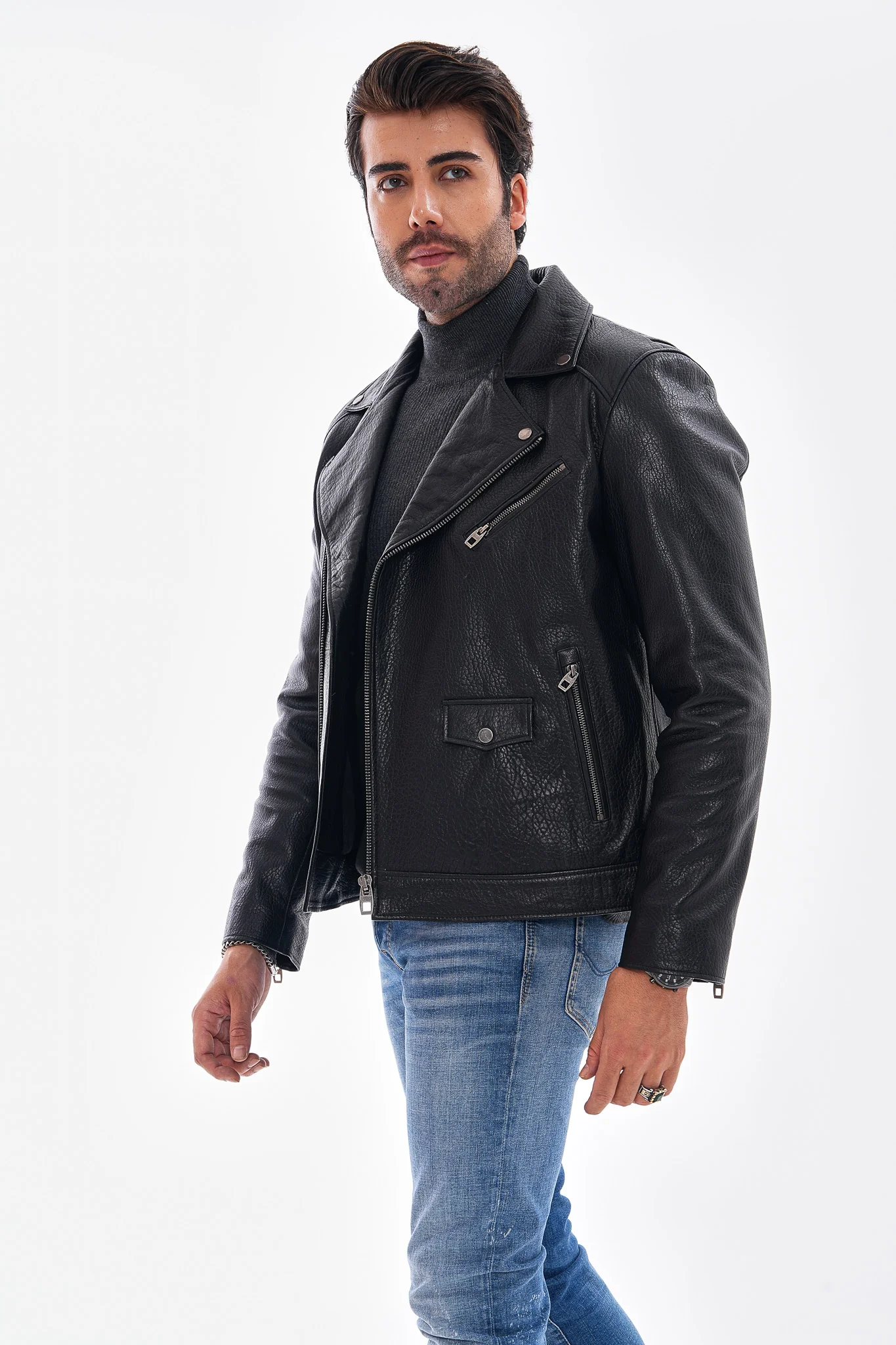 The Volt Textured Black Leather Men Jacket - Image 2