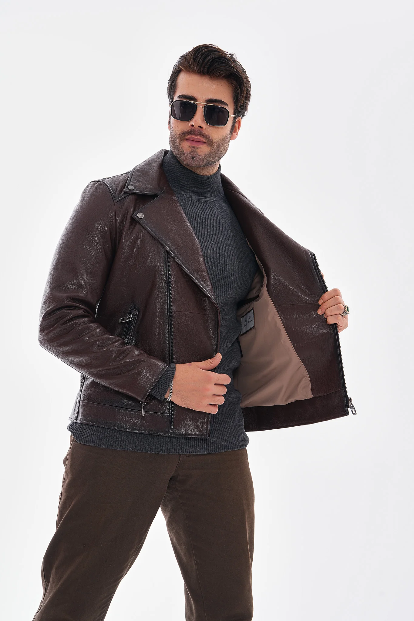 The Volt Textured Mahogany Leather Men Jacket - Image 2