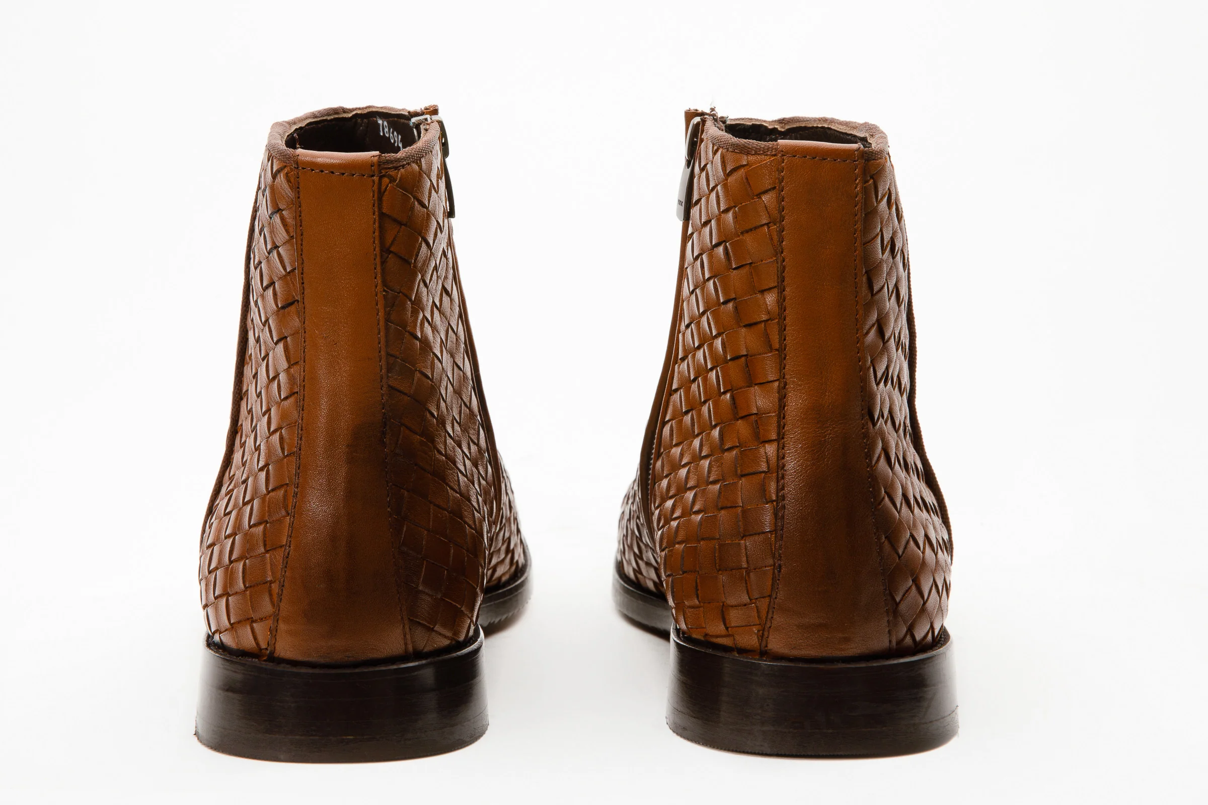 The Wellington Tan Handwoven Leather Men Boot with a Zipper Final Sale! - Image 4