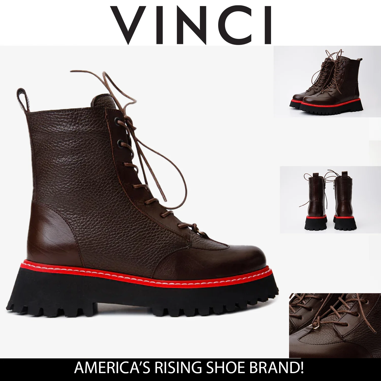 The Yildiz Brown Leather Lace-Up Ankle Women Boot With a Side Zipper - Image 6