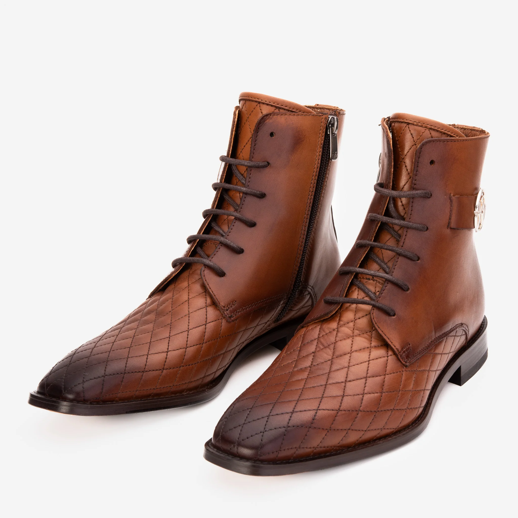 The Zeus Brown Leather Lace-Up Men Boot with a Zipper - Image 9
