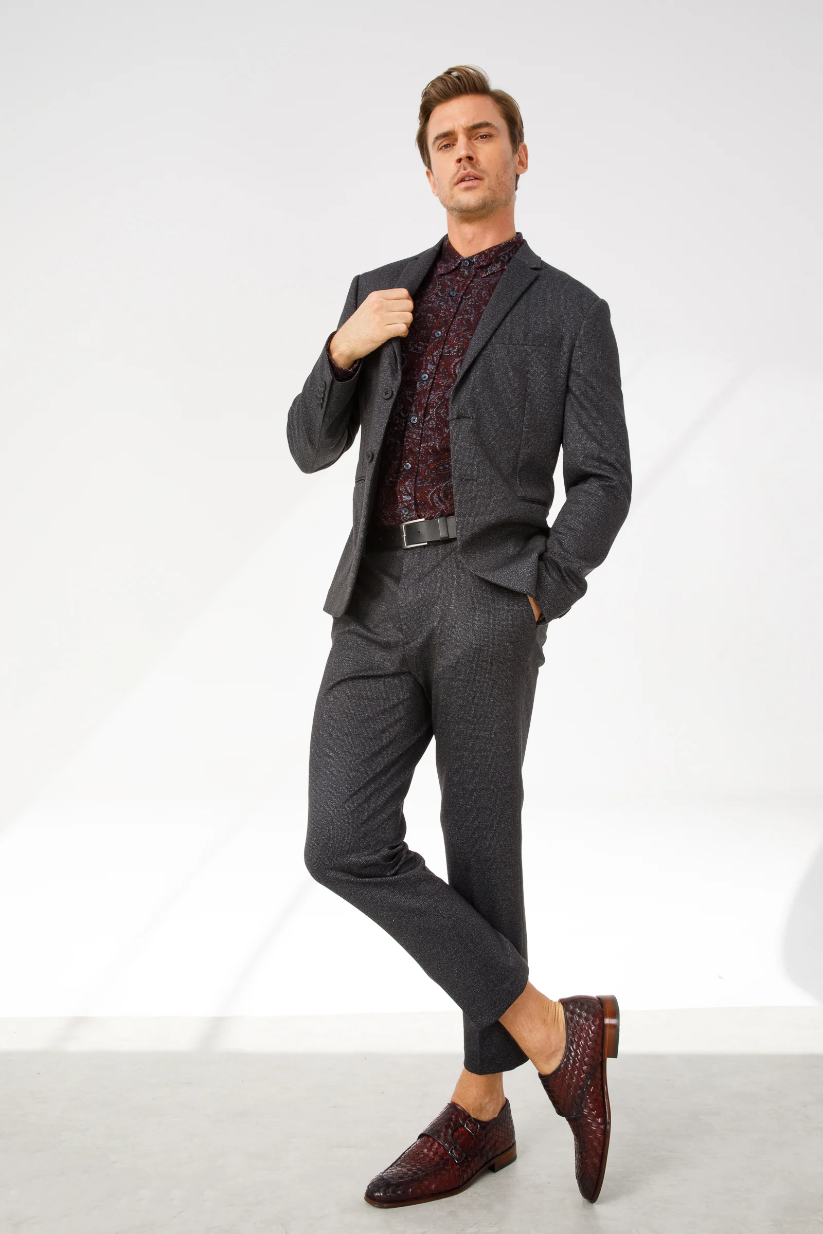 The Turan Burgundy Woven Double Monk Strap Dress Men Shoe - Image 7