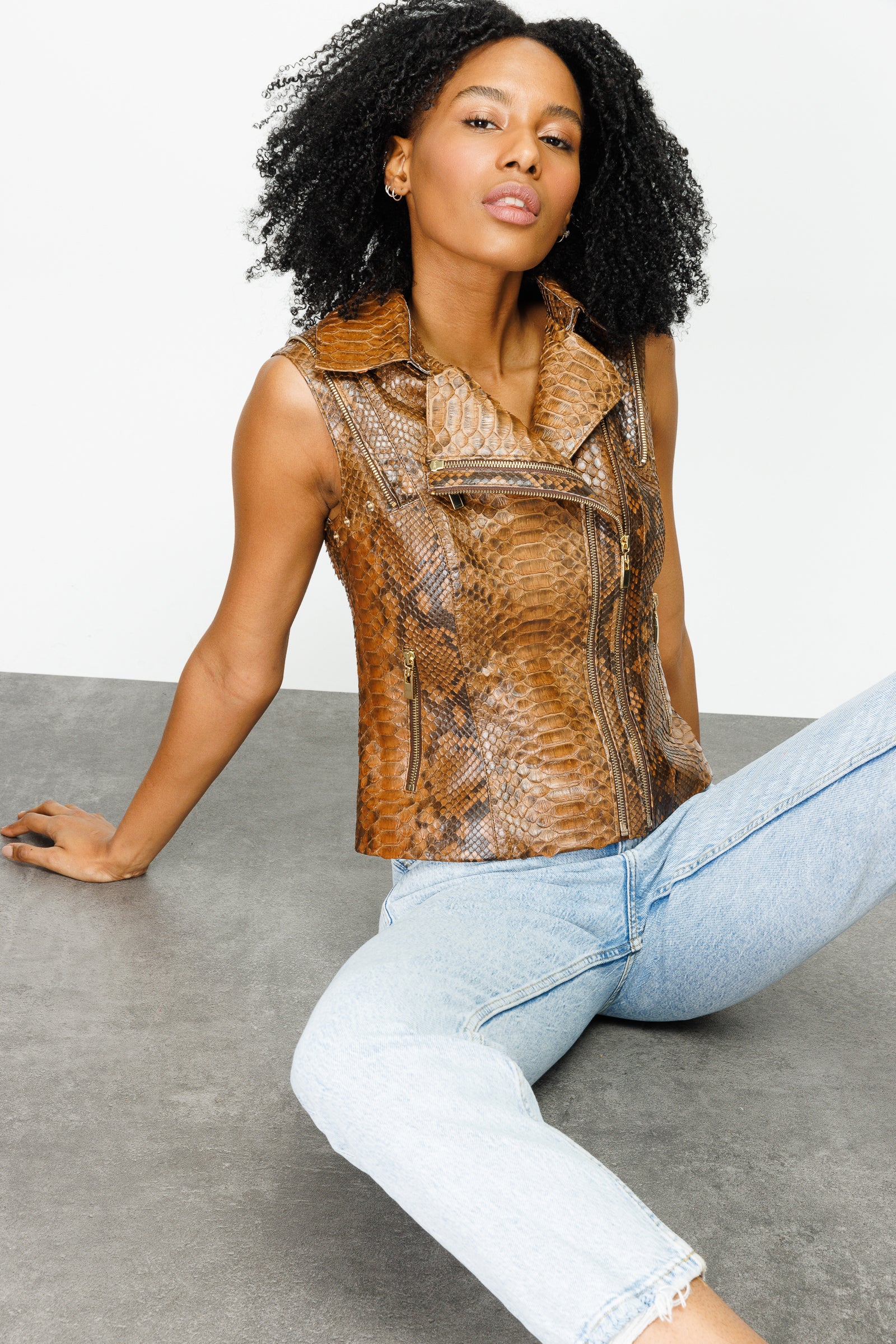 The Queen Pythn Skin Tan Leather Women Jacket - Image 13